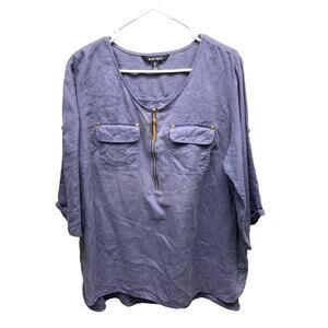 Ellen Tracy Linen Top Double Pocket 3/4 Sleeves Blouse Size 1X